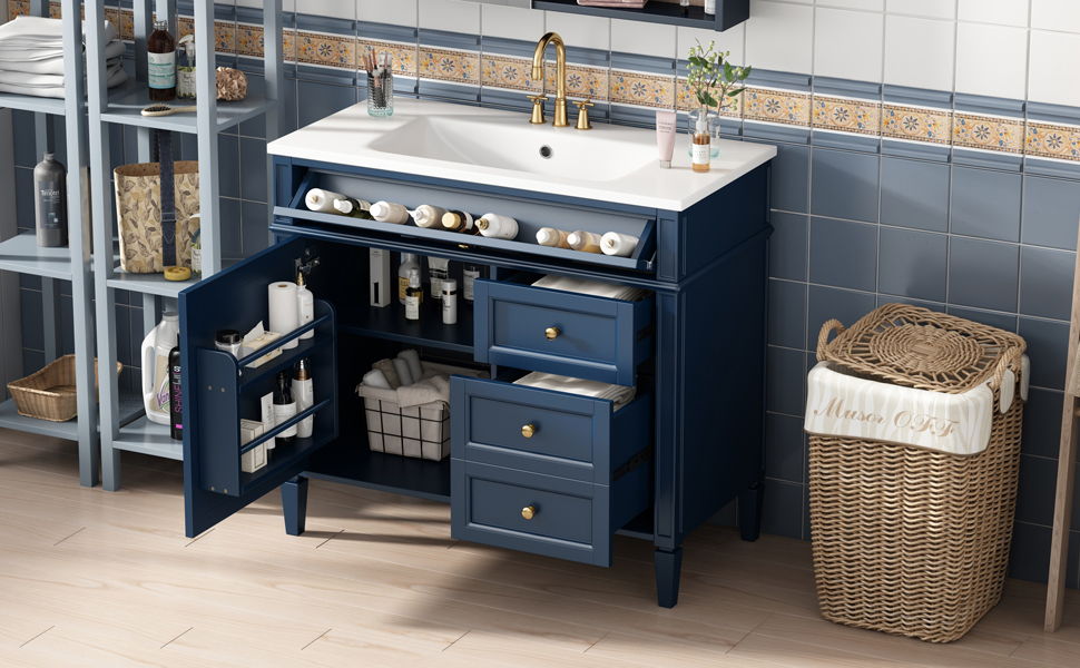 Bathroom Vanity & Top Sink, Modern Bathroom Storage Cabinet With 2 Drawers And A Tip-Out Drawer