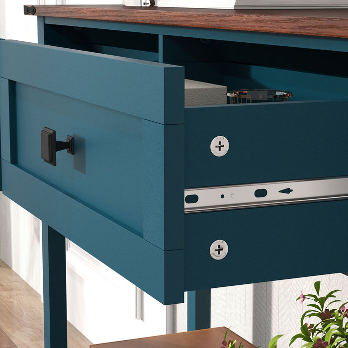 Farmhouse Style Console Table With 2 Drawers And Bottom Storage Shelf