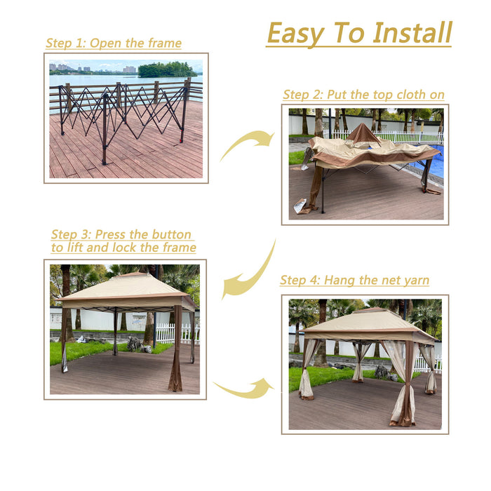 Outdoor Pop Up Gazebo Canopy With 2 Tier Soft Top And Removable Zipper Netting