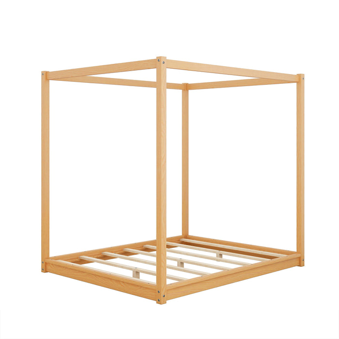 Wood Canopy Platform Bed With Support Legs And Airflow Slats
