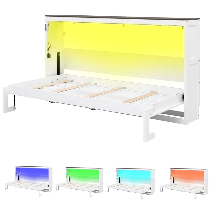 Murphy Bed With LED Light, Foldable Wall Bed Cabinet