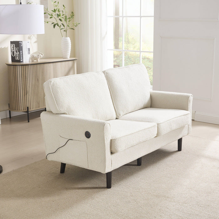 Mid Century Modern Loveseat Sofa With USB Ports, Removable Pillow Cover