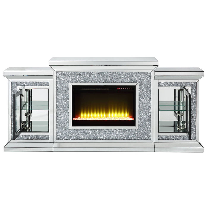 Noralie - 81" Fireplace With LED - Mirrored & Faux Diamonds