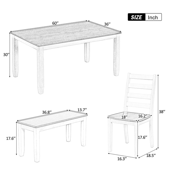 6 Piece Dining Set With 4 Upholstered Chairs & Bench - Walnut