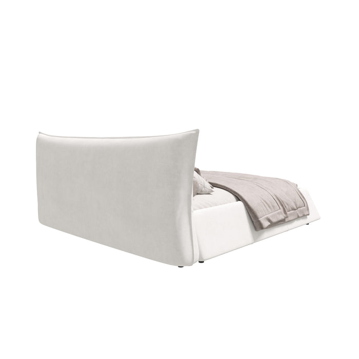 Upholstered Platform Bed With Special Shaped Velvet Headboard