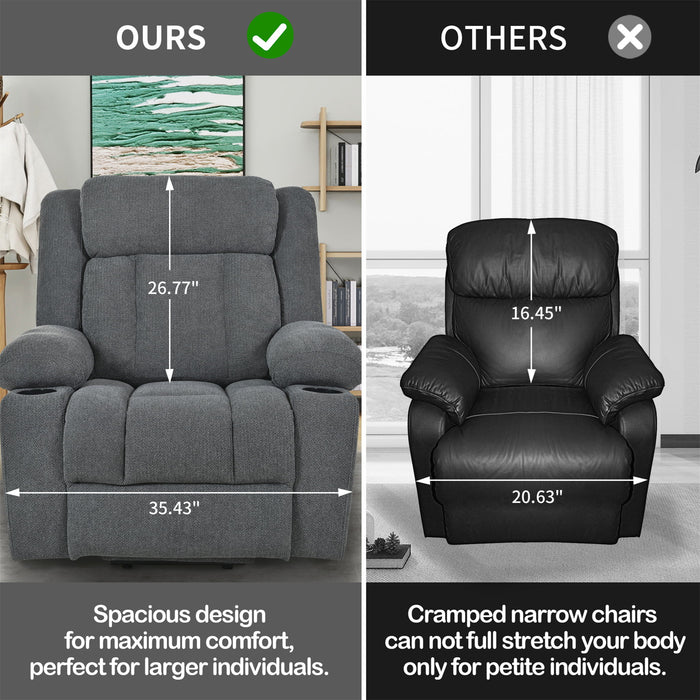 Power Lift Recliner Chair With Extended Footrest, Remote Control, Cup Holders, And Side Pockets