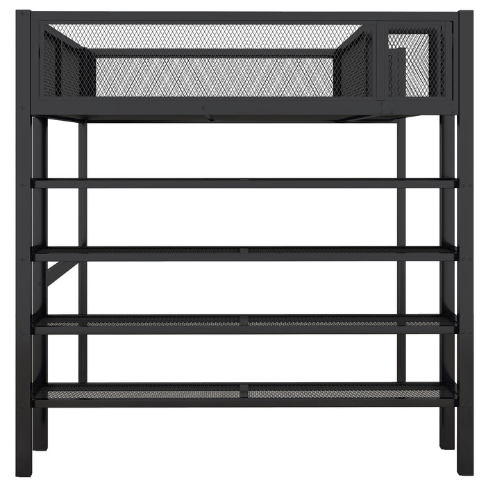 Loft Bed With 4 Tier Shelves And Storage