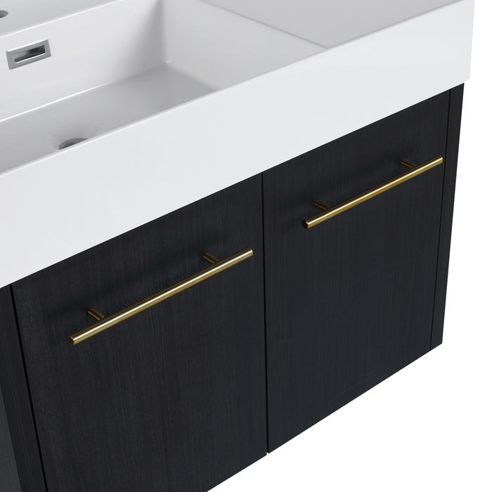 Modern Wall Mounted Bathroom Vanity With Resin Sink And Storage Rack