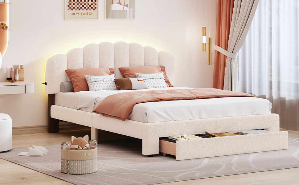 Upholstered Platform Bed With Drawer