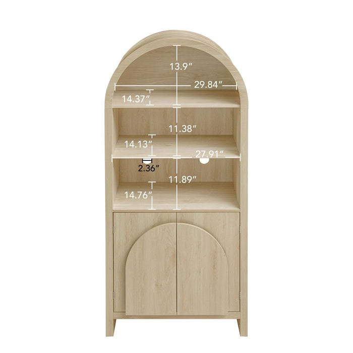 Arched Kitchen Pantry, Modern Farmhouse Wood Kitchen Storage Cabinets, Arched Storage Display Cabinet With Adjustable Shelves, Versatile Cupboard For Kitchen, Dining Room - Natural