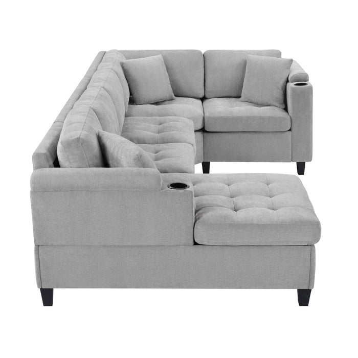 U Shaped Sectional Sofa, Corner Living Room Couch With Built In Cup Holders, Storage, USB Ports
