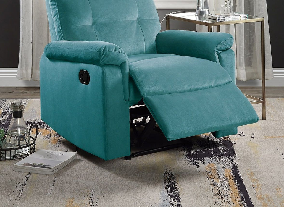 Luxurious Velvet Teal Blue Color Motion Recliner Chair Couch Manual Motion Plush Armrest Tufted Back Living Room Furniture Chair