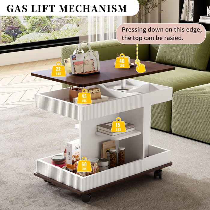 Adjustable End Table With Wheels, 360°Rotating Top And Storage Space