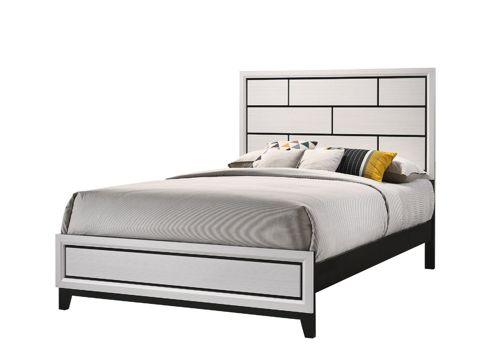 Cotemporary White Finish Full Size Panel Low - Profile Bed Geometric Design Wooden Bedroom Furniture