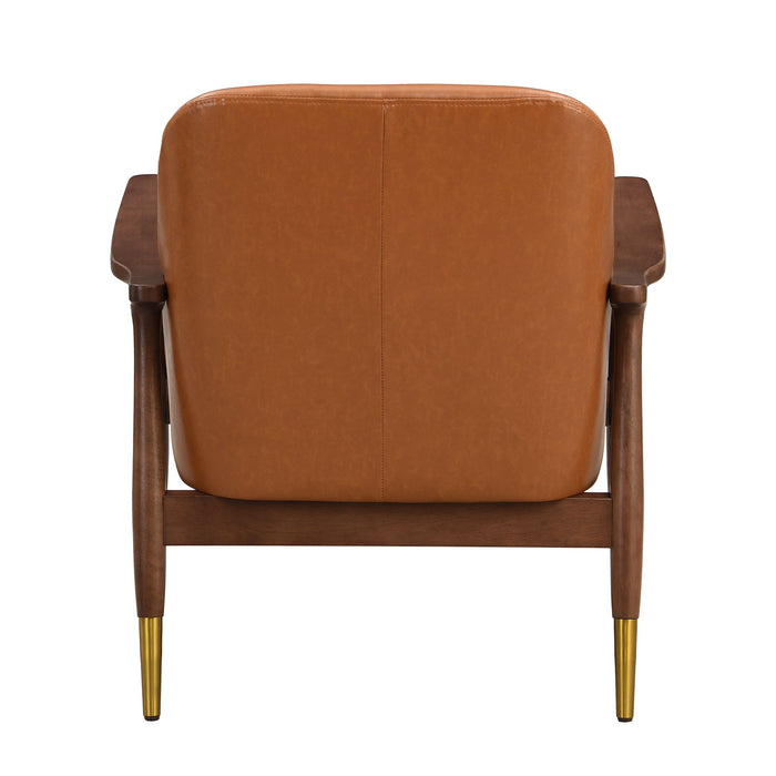 Mid - Century Accent Chair With Cushioned Seat, Brass Tipped Legs