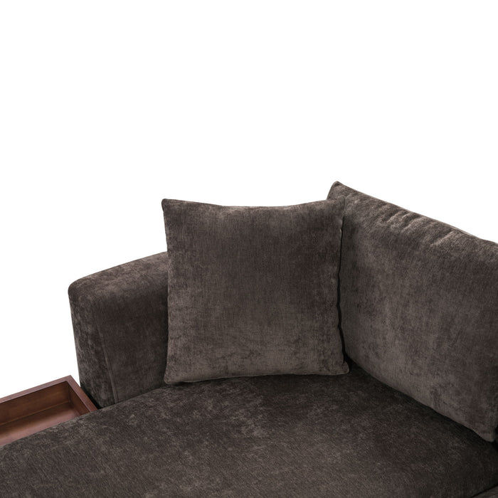 Modern L Shaped Sectional Sofa With Chenille Upholstery And Wooden Storage