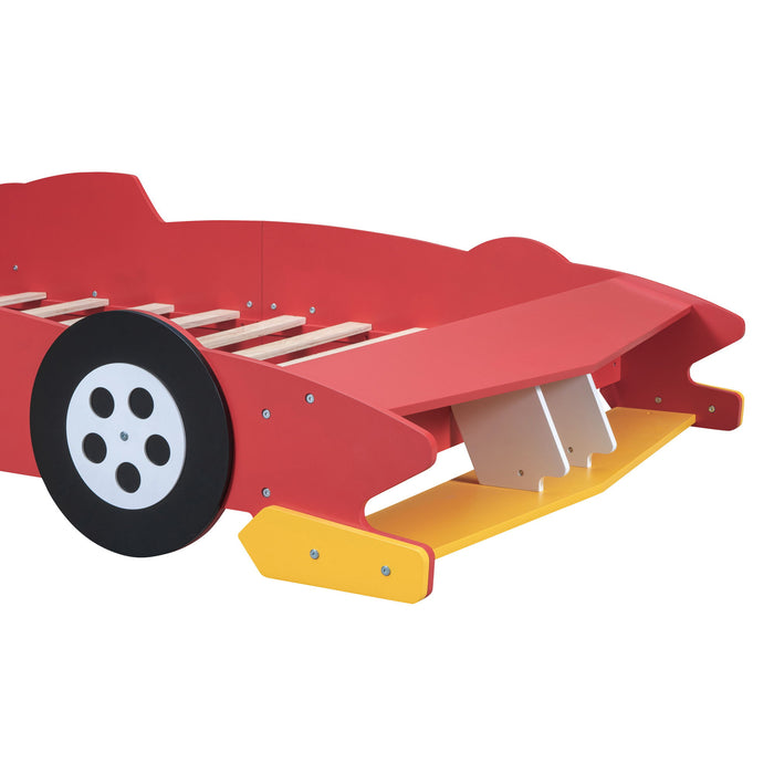 Race Car-Shaped Platform Bed With Wheels