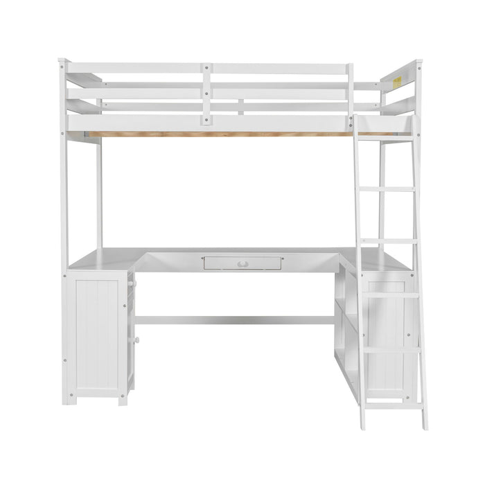Loft Bed With U-Shaped Desk, Drawers, And Storage Shelves