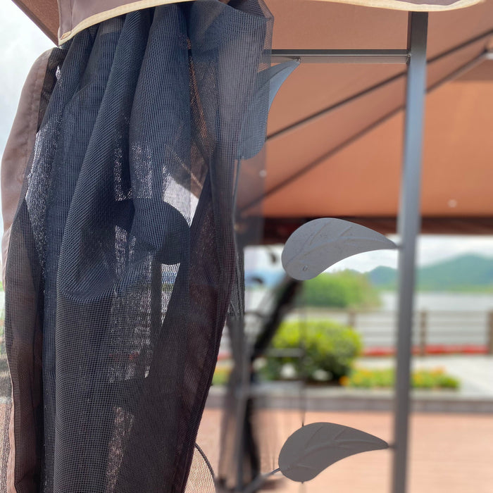 Patio Gazebo Tent With Ventilated Double Roof And Mosquito Net For Backyard Or Garden