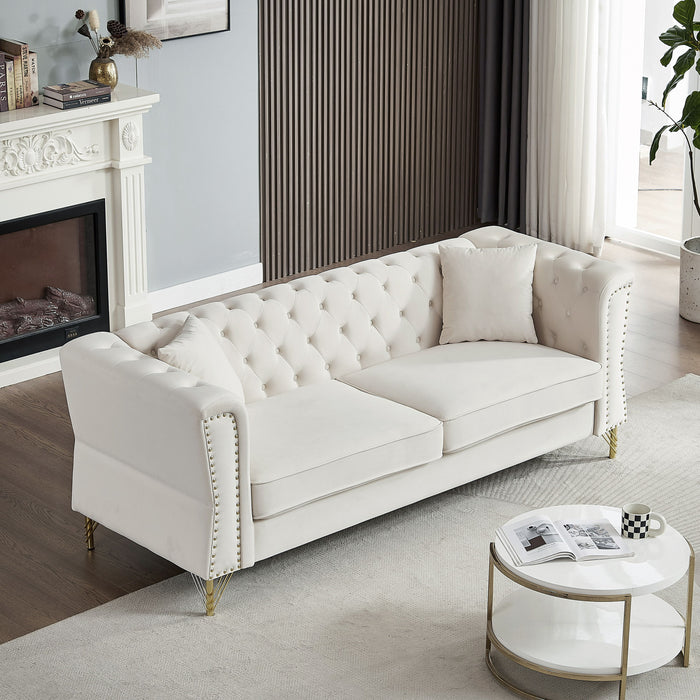 3 Seater / 3 Seater Combination Sofa Tufted Couch With Rolled Arms And Nailhead For Living Room, Bedroom, Office, Four Pillows