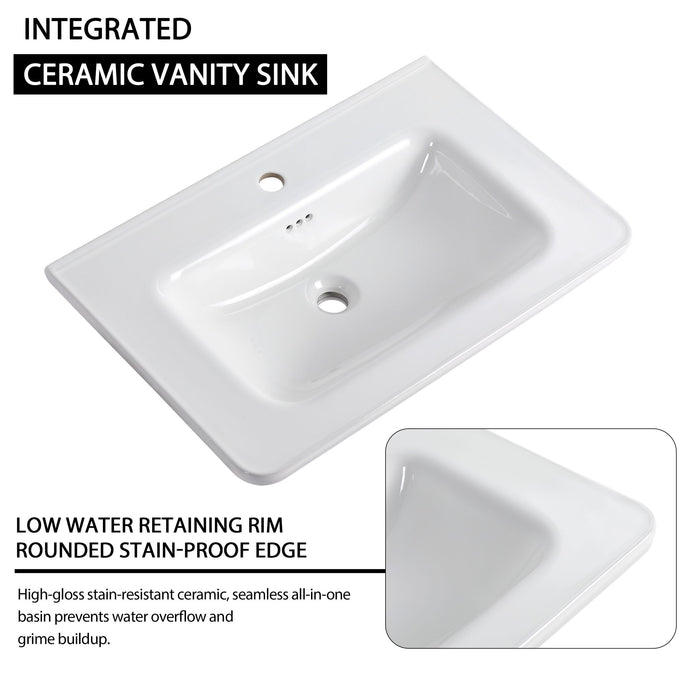 Wall Mounted Bathroom Vanity With Sink And Storage Shelves, Soft Close Doors