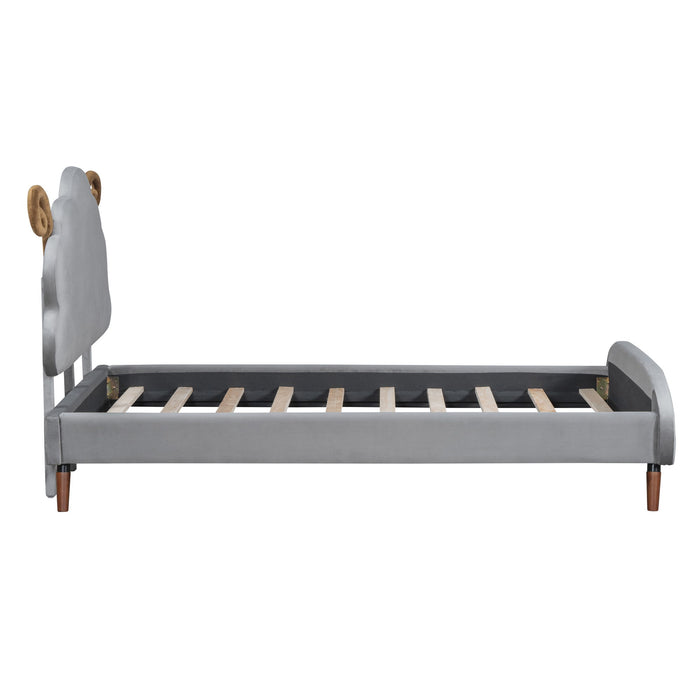 Upholstered Platform Bed With Sheep Shaped Headboard