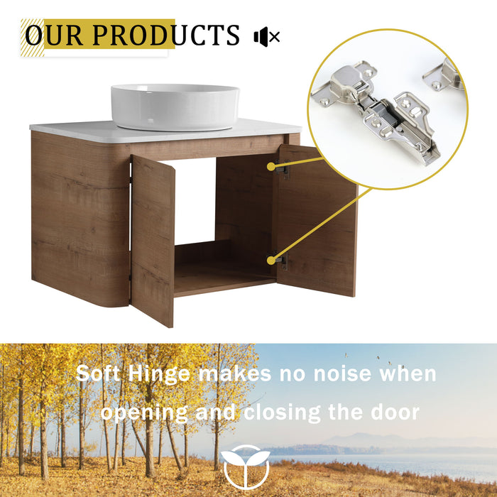 Wall Mounted Bathroom Vanity With Art Sink, 2 Storage Shelves, Soft Close Door