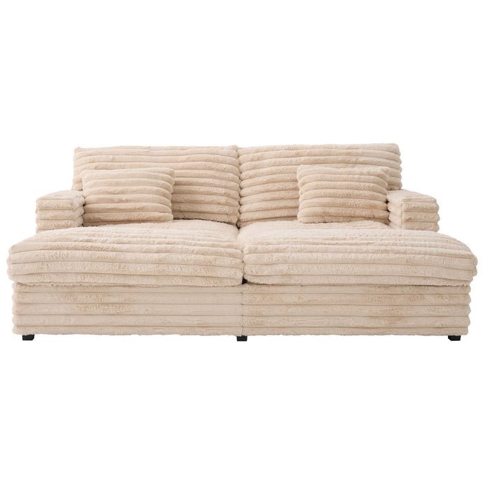 Plush Oversized Double Chaise Lounge Sofa Bed With USB Ports And Cup Holders