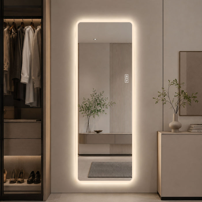 LED Full Length Mirror With Frosted Edge Lighting, 3 Color Temperatures