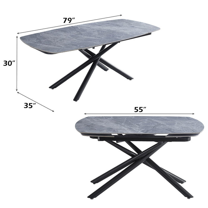 Hester - Ceramic Top Dining Table - Gray & Black