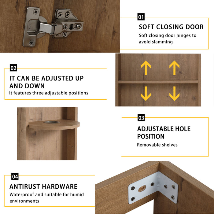 Modern Wall Mounted Bathroom Vanity With Sink And Storage Rack Soft Close Doors Plywood - Imitative Oak