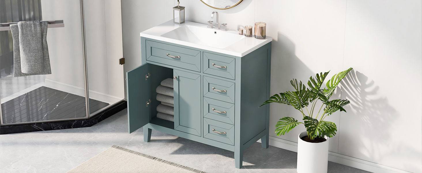 Bathroom Vanity With Sink Combo, Green Bathroom Cabinet With Drawers, Solid Frame And MDF Board