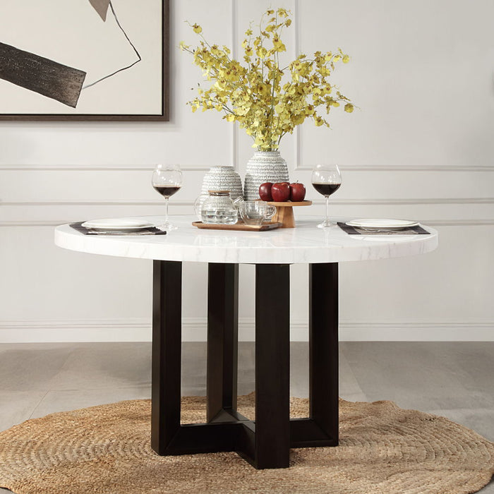 Edwyn - Round Dining Table - White Natural Marble Top & Espresso