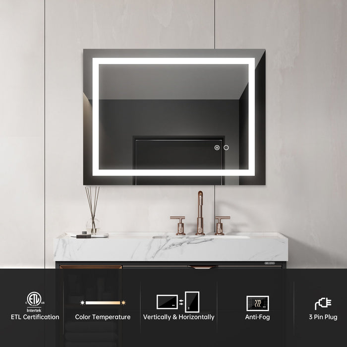 32*24 Led Lighted Bathroom Wall Mounted Mirror With High Lumen + Anti-Fog Separately Control + Dimmer Function