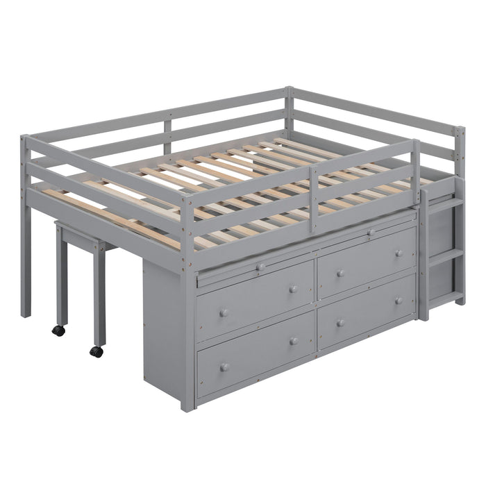 Loft Bed With Retractable Writing Desk And 4 Drawers, With Lateral Portable Desk And Shelves
