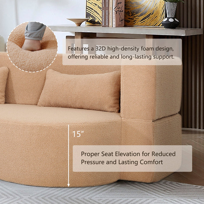 2 In 1 Convertible Full Size Folding Loveseat Couch With Soft Teddy Fabric