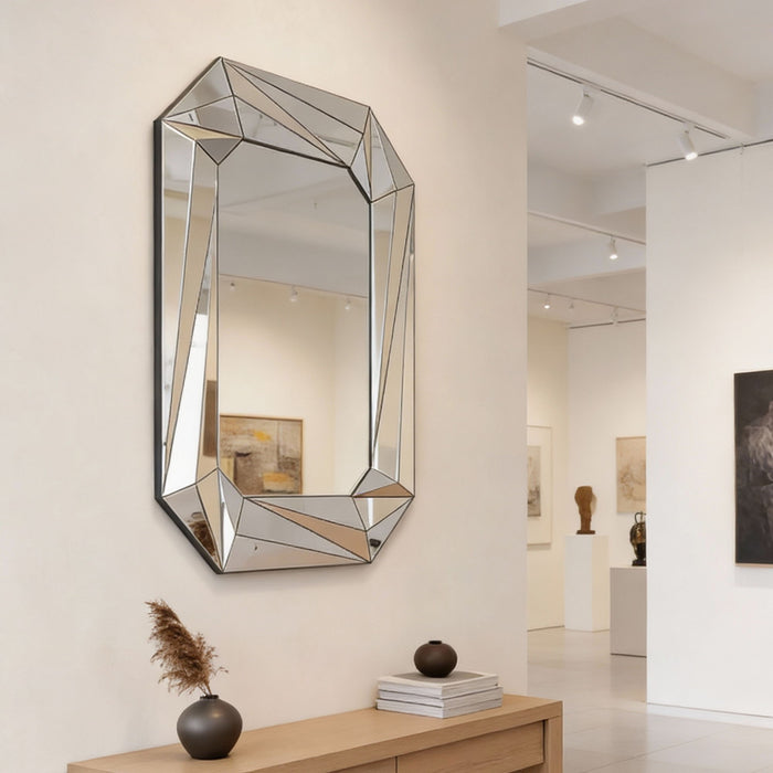 Diamond Shaped Wall Mirror With Beveled Edge Frameless Design - Silver