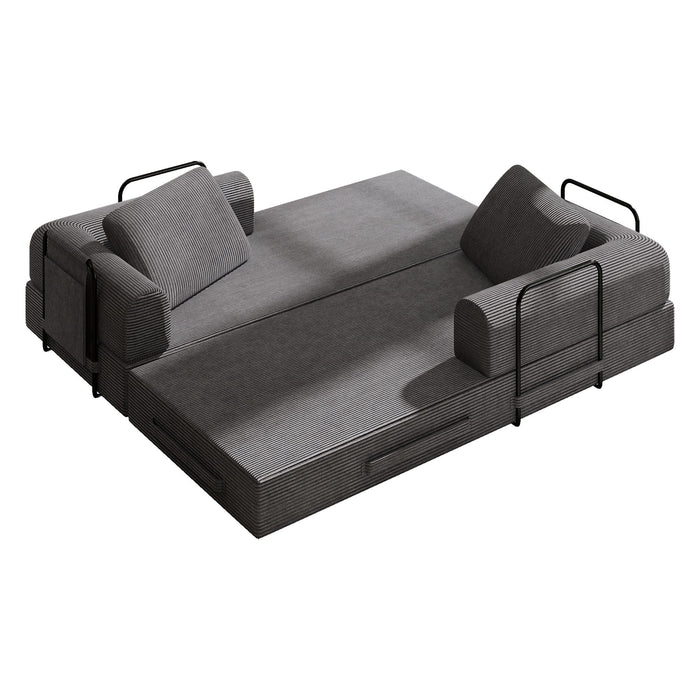 Convertible Sleeper Sofa Bed With Cylindrical Pillow, Fixed Shape Frame
