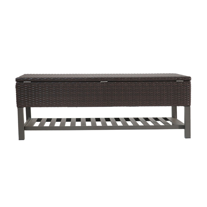 Regent - Storage Bench With Metal Rack - Brown Multi