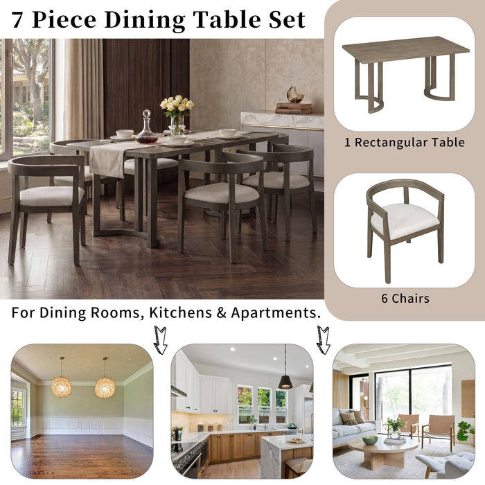 Rectangular Dining Table Set For 6 With Upholstered Barrel Back Chairs
