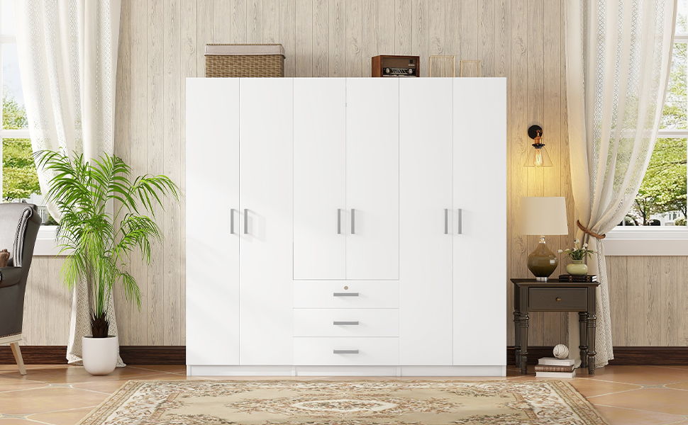 6 Doors Wardrobe Storage For Bedroom, With Big Drawers