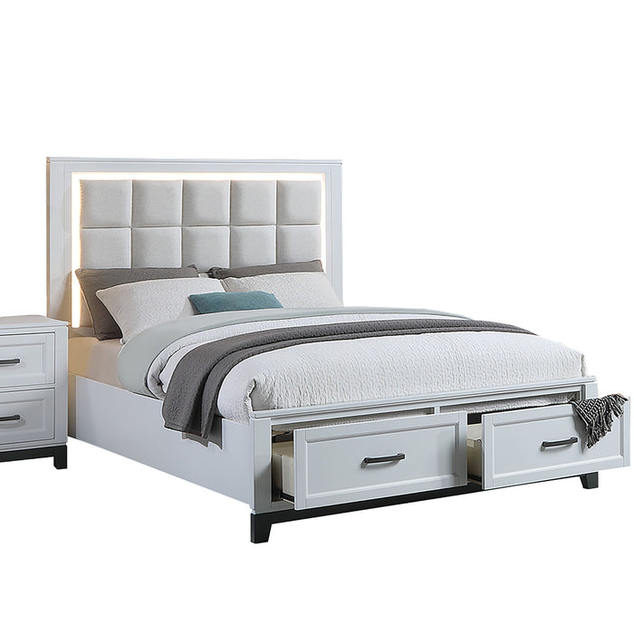 Bedroom Set, Bed With Drawers And Upholstered Headboard LED Lighting