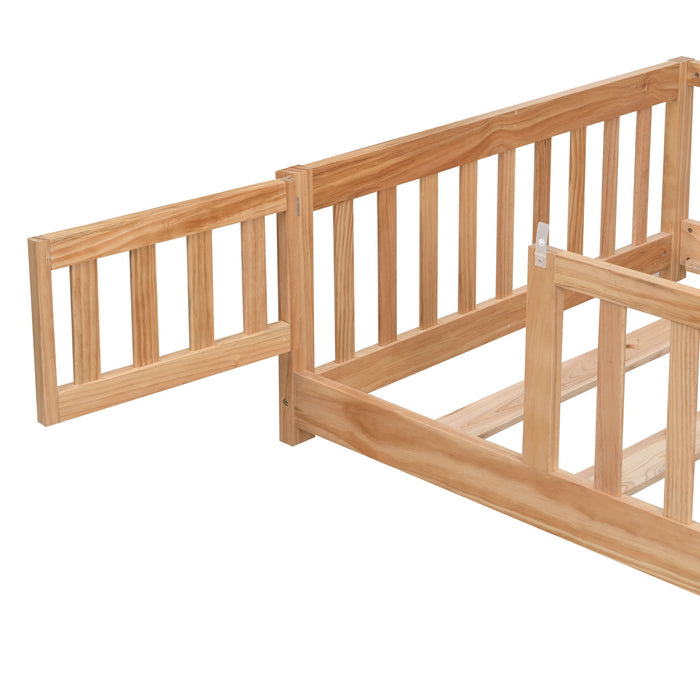 Solid Wood Floor Bed With Door And Fence For Children