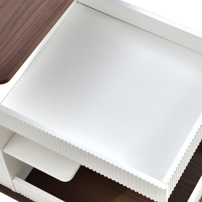 Adjustable End Table With Wheels, 360°Rotating Top And Storage Space