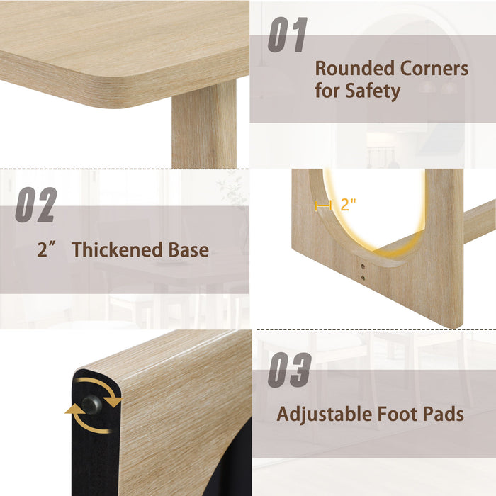7 Piece Dining Table Set For 6, Rectangular Table & 6 Upholstered Chairs, Sturdy U - Shaped Base For Dining Room - Light Oak