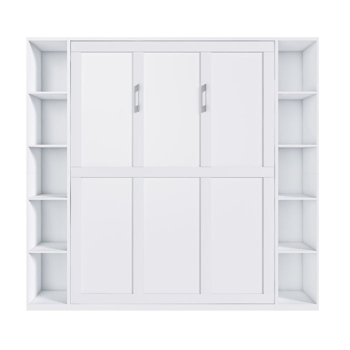 Queen Murphy Bed With Storage Cabinet - White