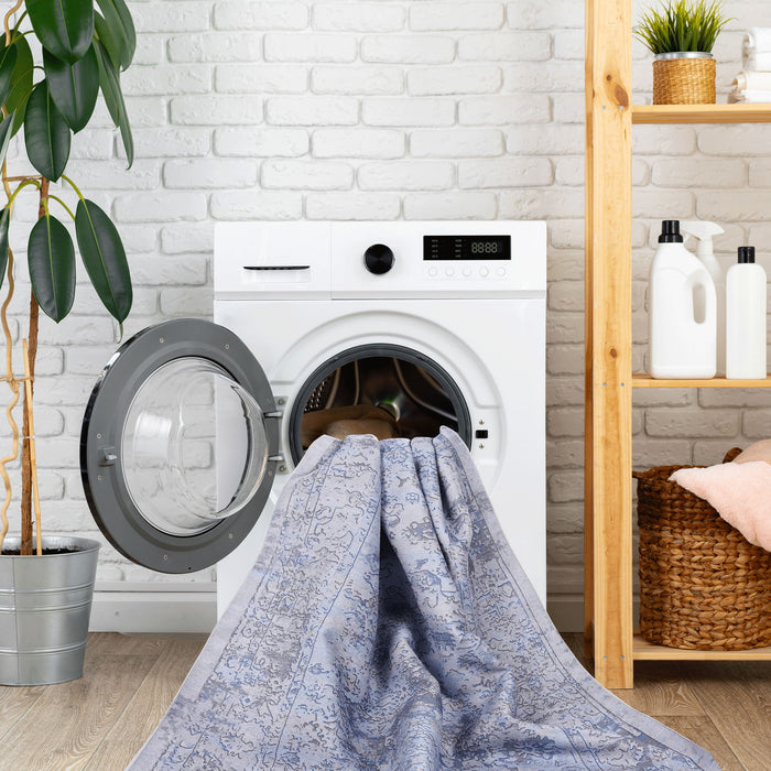 Maval - 8' X 10' Washable Area Rug - Blue / Cream