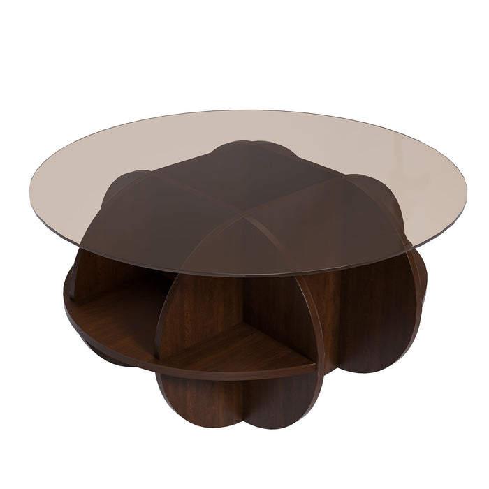 Round Coffee Table With Storage For Living Room - Walnut