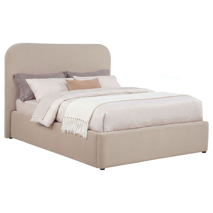 Anders Upholstered Full Storage Lift Platform Bed Beige