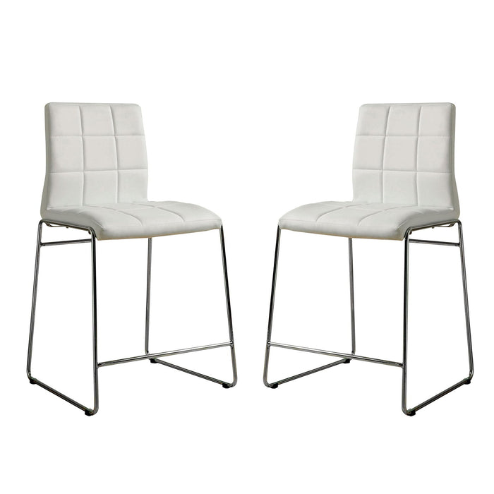 (Set of 2) Leatherette Upholstered Counter Hight Chairs In White And Chrome